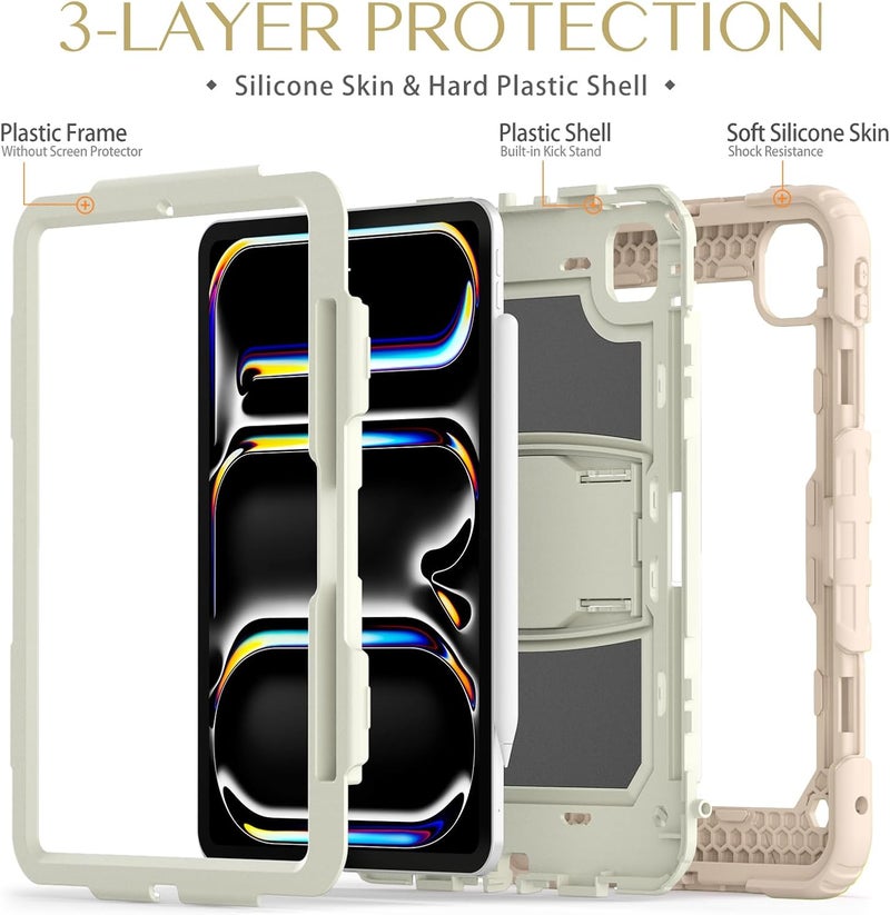 YUANSHXM-Case for iPad Pro 11-inch (M4, 2024 Release),All-Inclusive Heavy Duty Rugged Drop-Proof Shockproof Case with Stand & Shoulder Strap & Pencil Holder (H) - Image 3