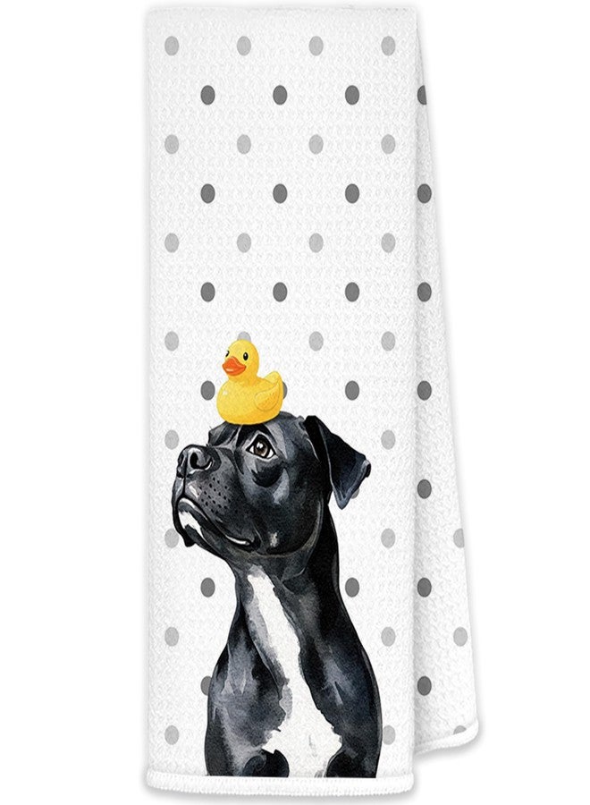 JINYO Funny Staffordshire Dogs Decorative Hand Towels, Kids Bathroom Decor, Rubber Duck Staffordshire Bull Terrier Hand Towels for Bathroom Washroom Spa Gym Yoga, Dog Lovers Gifts, 16x24 Inch - Image 1