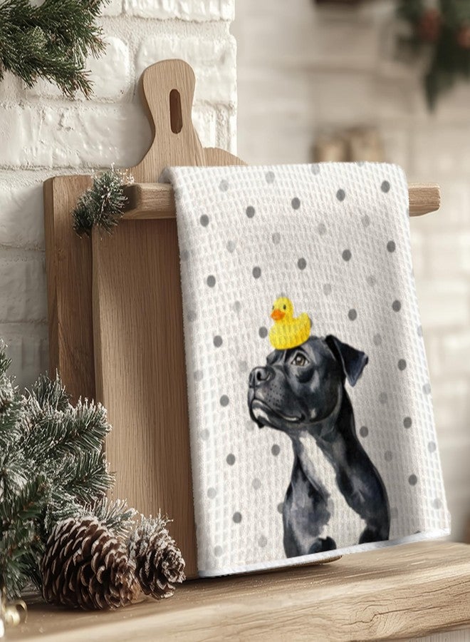 JINYO Funny Staffordshire Dogs Decorative Hand Towels, Kids Bathroom Decor, Rubber Duck Staffordshire Bull Terrier Hand Towels for Bathroom Washroom Spa Gym Yoga, Dog Lovers Gifts, 16x24 Inch - Image 4