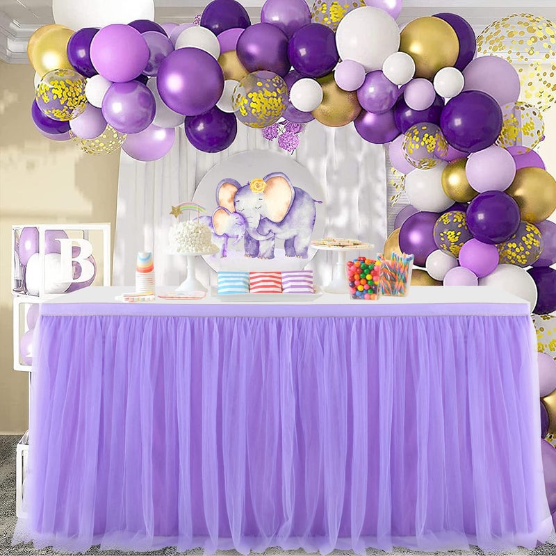 Suppromo Purple Tulle Table Skirt Baby Shower Table Cloth for Rectangle Tables or Round Tables Purple Tutu Table Skirt for Girls Mermaid Elephant Butterfly Birthday Party Wedding Decoration - Image 2