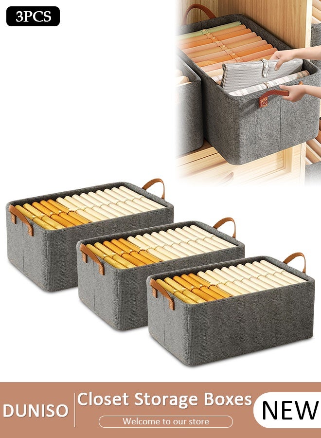 DUNISO 3 قطع صندوق تخزين خزانة مكعب مع مقبض محمول سعة كبيرة منظم خزانة صناديق قابلة للطي متعددة الوظائف مكعبات سلة منزلية للملابس، الجينز، الألعاب، الكتب، الرفوف، الخزانة، الدولاب - Image 1