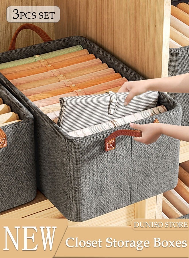 DUNISO 3pcs Cube Closet Storage Box with Portable Handle Large Capacity Closet Organizer Foldable Storage Bins Multifunctional Home Cubes Baskets for Clothing, Jeans, Toys, Books, Shelves, Closet, Wardrobe - Image 1