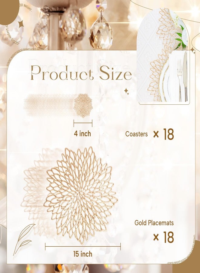 DD DEFINED DECO Defined Deco Gold Placemats & Coasters Set of 18, 15" Vinyl Table Mats, Round Placemats Bulks,Gold Plates Chargers Round Dining Place Mats for Christmas,Thanksgiving - Image 3