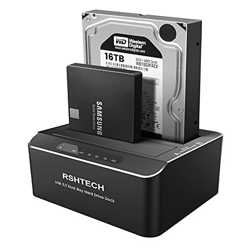Rshtech Hard Drive Dock, RSHTECH Aluminum USB 3.0 to SATA Dual Bay External Hard Drive Docking Station for 2.5 & 3.5 inch SATA HDD SSD with Offline Clone/Duplicator Function, Support UASP & 2x16TB (RSH-DS01) - Image 1