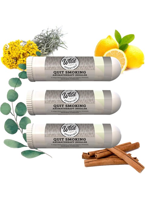 Wild Essentials 3 Pack of Quit Smoking Aromatherapy Nasal Inhalers Made with 100% Natural, Therapeutic Grade Essential Oils to Help You Kick The Habit and Quench The Cravings