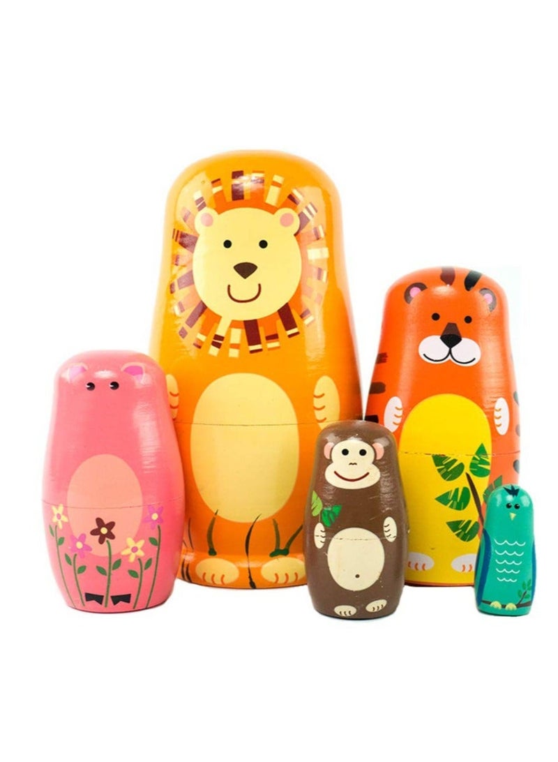 Nesting Dolls, Wooden Cartoon Animals Pattern Russian Matryoshka Stacking Dolls Children Kids Toy, Gift Decoration  - Image 1