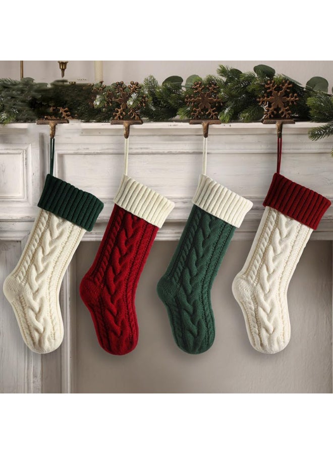 AUTOYSUR عبوة من 4 جوارب عيد الميلاد، جورب عيد الميلاد كبير مقاس 18 بوصة، جورب عيد الميلاد محبوك بالكابل، زينة جورب معلق لحفلات عيد الميلاد العائلية (أحمر وأبيض وأخضر) - Image 1