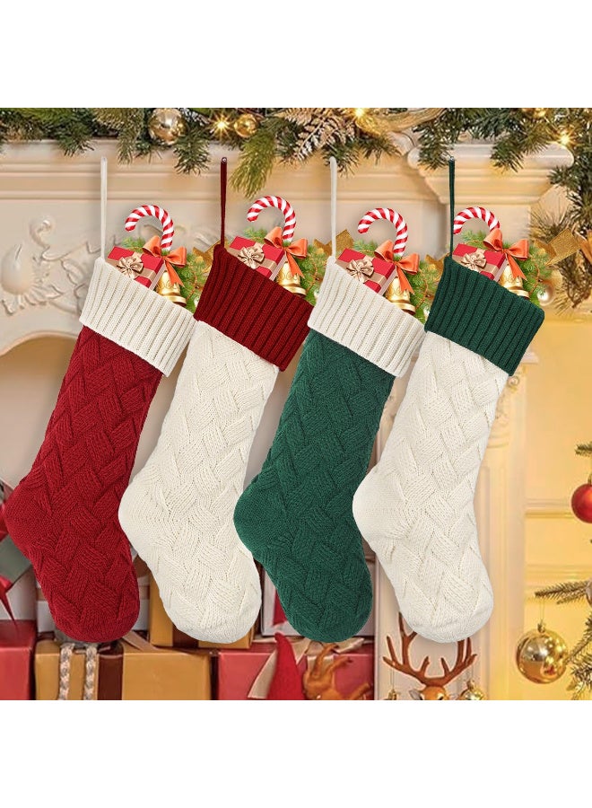 AUTOYSUR عبوة من 4 جوارب عيد الميلاد، جورب عيد الميلاد كبير مقاس 18 بوصة، جورب عيد الميلاد محبوك بالكابل، زينة جورب معلق لحفلات عيد الميلاد العائلية (أحمر وأبيض وأخضر) - Image 3