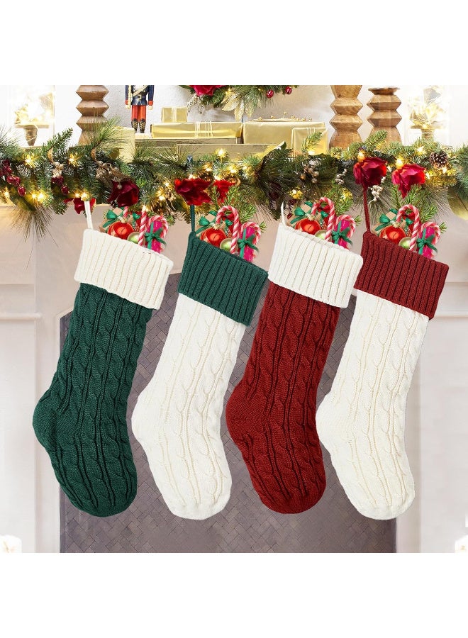 AUTOYSUR عبوة من 4 جوارب عيد الميلاد، جورب عيد الميلاد كبير مقاس 18 بوصة، جورب عيد الميلاد محبوك بالكابل، زينة جورب معلق لحفلات عيد الميلاد العائلية (أحمر وأبيض وأخضر) - Image 2