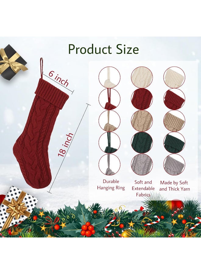 AUTOYSUR عبوة من 4 جوارب عيد الميلاد، جورب عيد الميلاد كبير مقاس 18 بوصة، جورب عيد الميلاد محبوك بالكابل، زينة جورب معلق لحفلات عيد الميلاد العائلية (أحمر وأبيض وأخضر) - Image 5