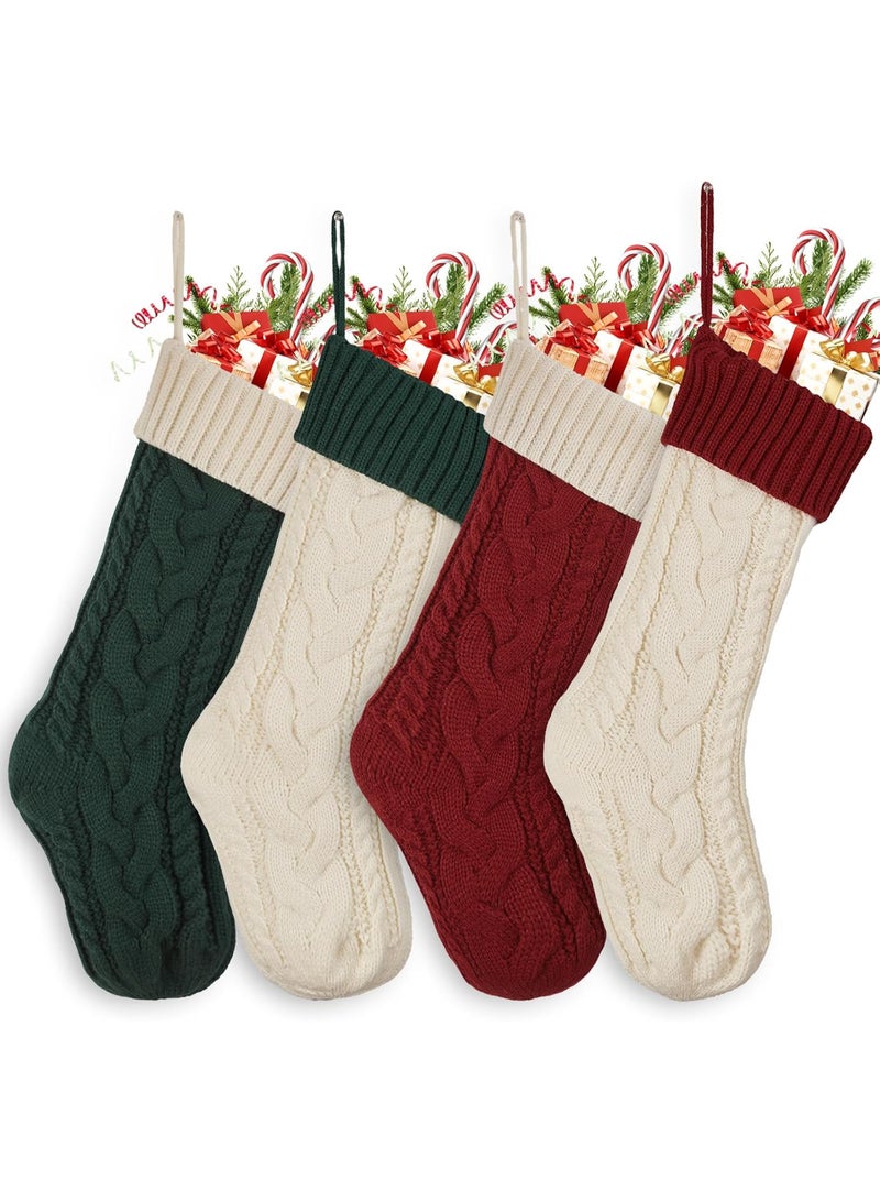 AUTOYSUR عبوة من 4 جوارب عيد الميلاد، جورب عيد الميلاد كبير مقاس 18 بوصة، جورب عيد الميلاد محبوك بالكابل، زينة جورب معلق لحفلات عيد الميلاد العائلية (أحمر وأبيض وأخضر) - Image 4