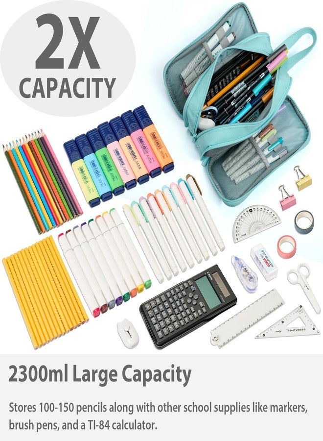 SPACEMATE Pencil Case Pouch Box Bag School Supplies Girls Boys Kids, Cute Preppy Stuff Big Capacity Aesthetic Pen Organizer, Back to College Stationary, Eggshell Blue, Extra Large Style, 2300ml - Image 2