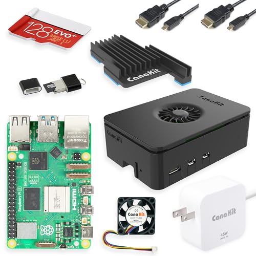 مجموعة بدء تشغيل CanaKit Raspberry Pi 5 PRO توربين أسود إصدار 128GB 8GB RAM