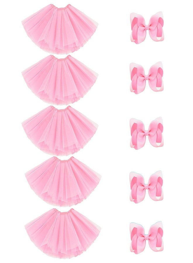 BGFKS 5 Pack Tutu Skirt for Girl Ballet Dance Costume Dress Up Princess Party Girl Tutus with Butterfly Hairbows. Pink - Image 1