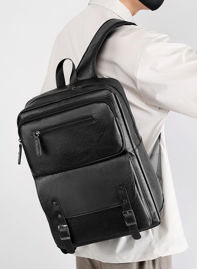 Men'S Pu Leather Backpack - Men'S Backpack Business Casual Large Capacity Travel Bag - Men'S Pu Leather Backpack For Business And Travel With Large Laptop Compartment  - Image 1