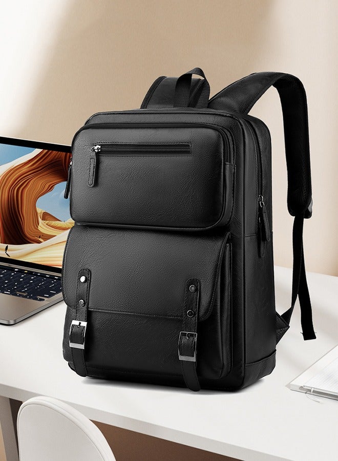 Men'S Pu Leather Backpack - Men'S Backpack Business Casual Large Capacity Travel Bag - Men'S Pu Leather Backpack For Business And Travel With Large Laptop Compartment  - Image 4