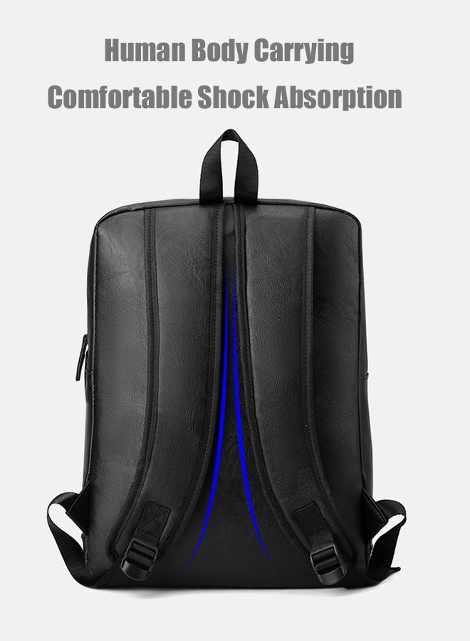 Men'S Pu Leather Backpack - Men'S Backpack Business Casual Large Capacity Travel Bag - Men'S Pu Leather Backpack For Business And Travel With Large Laptop Compartment  - Image 5