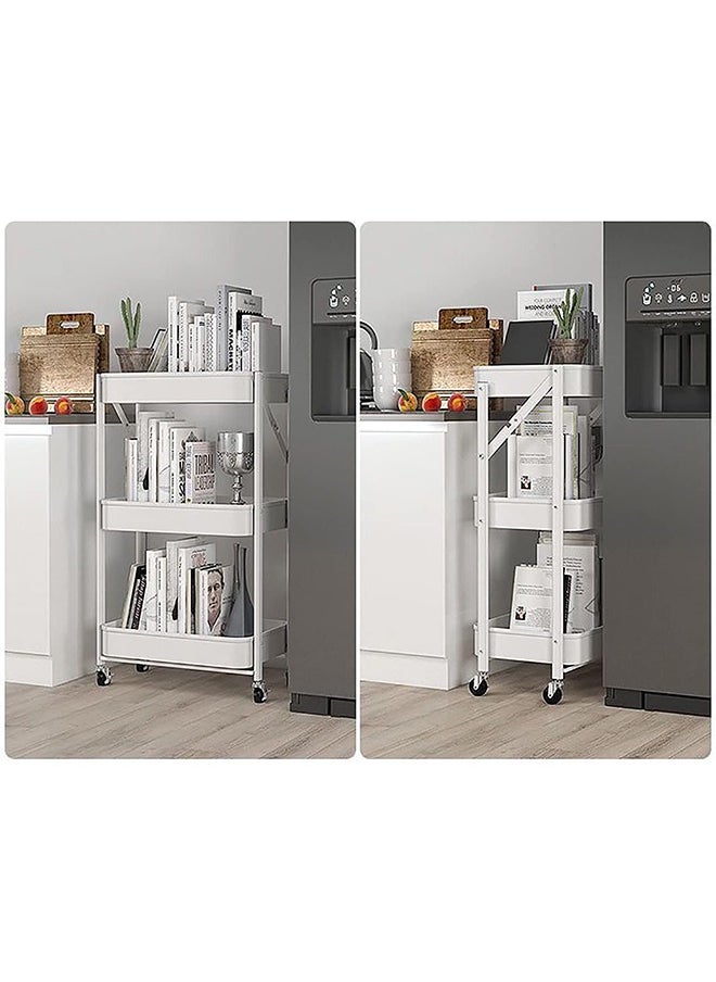 Arabest - Foldable Storage Cart 3 Tier Rolling Cart with Wheels No Assembly Required Folding Metal Cart Organizer with Handle Utility Cart with Basket for Kitchen Pantry, Classroom, Office - Image 1