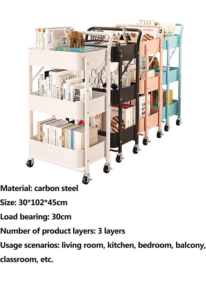 Arabest - Foldable Storage Cart 3 Tier Rolling Cart with Wheels No Assembly Required Folding Metal Cart Organizer with Handle Utility Cart with Basket for Kitchen Pantry, Classroom, Office - Image 1