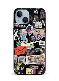 Protective Case Cover For Apple iPhone 15 Plus Nike Stickers Design Multicolour