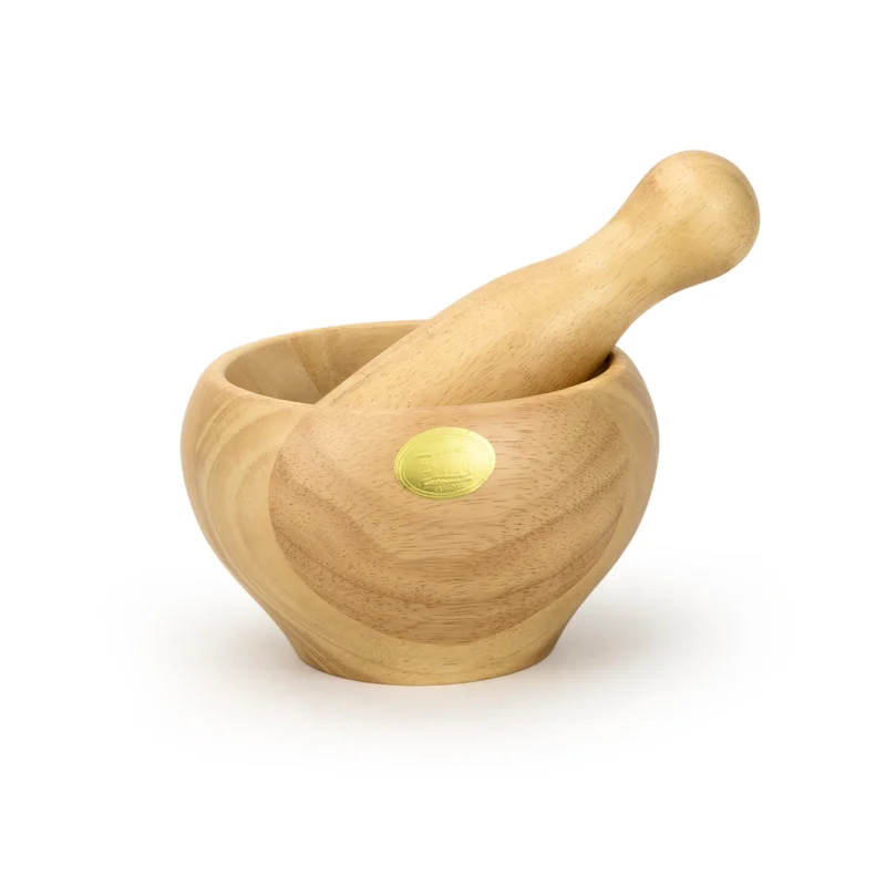 Billi Billi Wooden Mortar and Pestle Rubberwood Spice Grinder Set 15cm – Manual Herb Crusher for Garlic, Masala & Spices, Durable Natural Wood Kitchen Grinding Tool