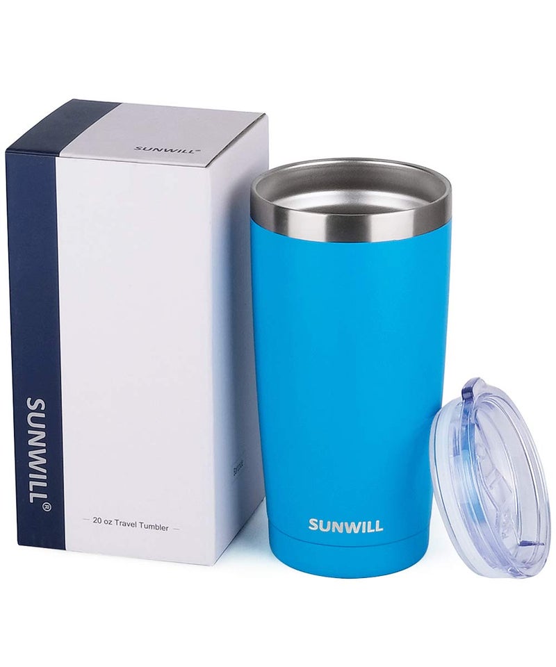 SUNWILL Travel Coffee Tumbler 20 oz, Insulated Mug with Lid, Stainless Steel Cup for Outdoor, Powder Coated Royal Blue - Image 4