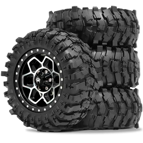 REDSPIDER Metal 19 Beadlock Wheels and Crawler Tires OD 88MM346 4PCS for 112 RC Crawler MJX H12Y MN128 MN82S LC79 Black - Image 1