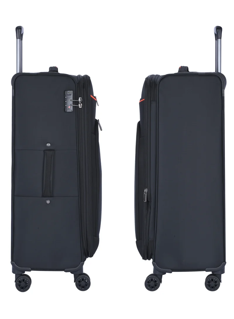 eminent Unisex Soft Travel Bag Large Luggage Trolley Polyester Lightweight Expandable 4 Double Spinner Wheeled Suitcase with 3 Digit TSA lock E788 Black