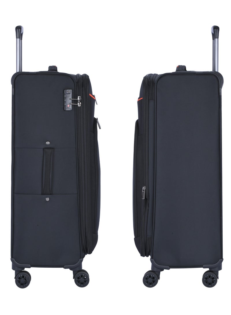 eminent unisex soft travel bag large luggage trolley polyester lightweight expandable 4 double spinner wheeled suitcase with 3 digit tsa lock e788 black - Image 3