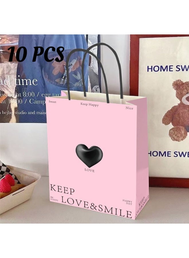 Keep Ramadan 21x15x8cm Gift Bags, Pink Heart Pattern Gift Bags, Portable Paper Gift Bags, Suitable for Candy, Baking, Beverages, Birthday Party, Valentine's Day Wedding Party, etc. (10 Pack) - Image 1