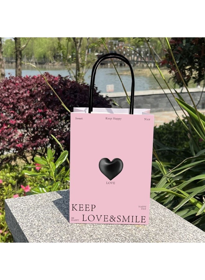 Keep Ramadan 21x15x8cm Gift Bags, Pink Heart Pattern Gift Bags, Portable Paper Gift Bags, Suitable for Candy, Baking, Beverages, Birthday Party, Valentine's Day Wedding Party, etc. (10 Pack) - Image 2