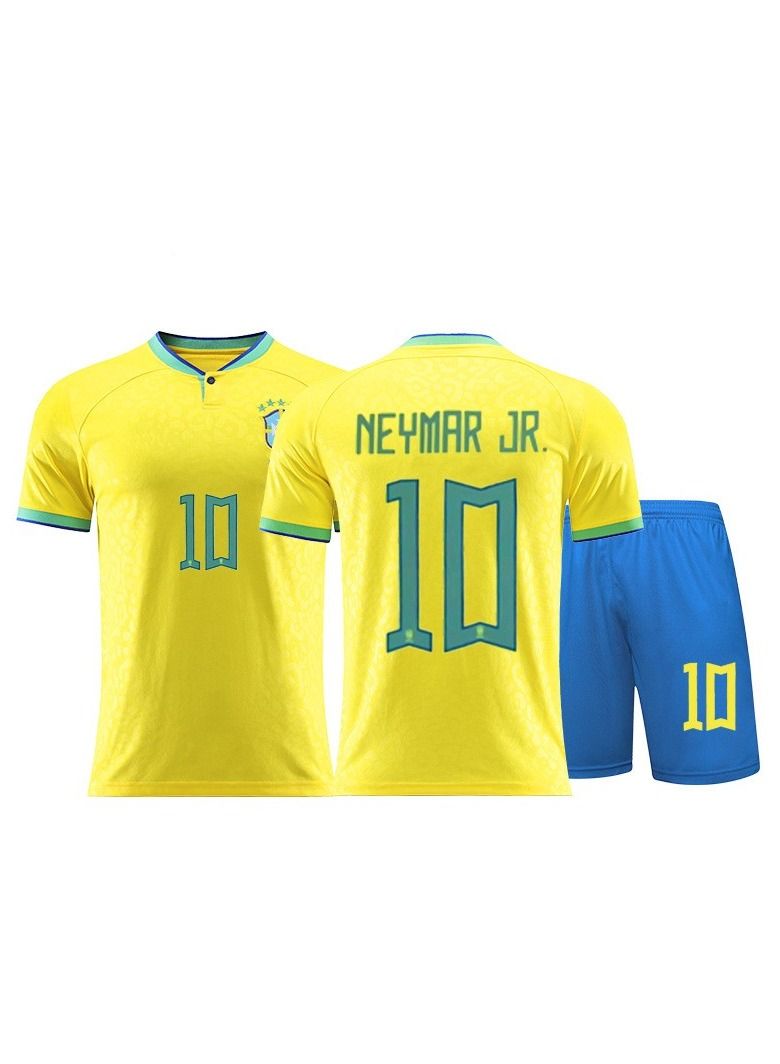 M MIAOYAN M MIAOYAN 2022 World Cup Brazil home jersey No. 10 Neymar adult men's and women's football Jersey suit fan suit  - Image 1