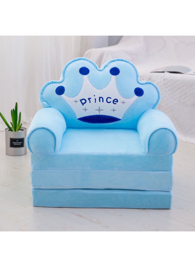 Children's Folding Sofa Bed Nap Cartoon Cute Kindergarten Baby's Small Sofa Lazy Seat Detachable And Washable Three-Layer-Specifications:Two-layer Folding-Color:Blue Crown - Image 1
