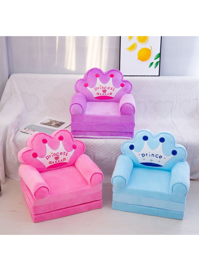 Children's Folding Sofa Bed Nap Cartoon Cute Kindergarten Baby's Small Sofa Lazy Seat Detachable And Washable Three-Layer-Specifications:Two-layer Folding-Color:Blue Crown - Image 3