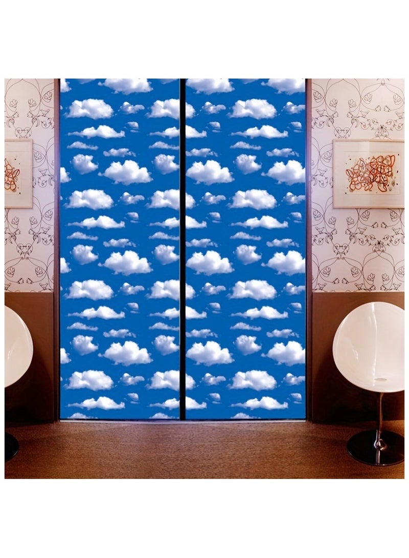 Anna 45CM x 5M Waterproof Sky Blue and White Cloud Wall Stickers, Decorative Peel and Stick for Bedroom and Living Room, Creative Wall Decor - Image 5