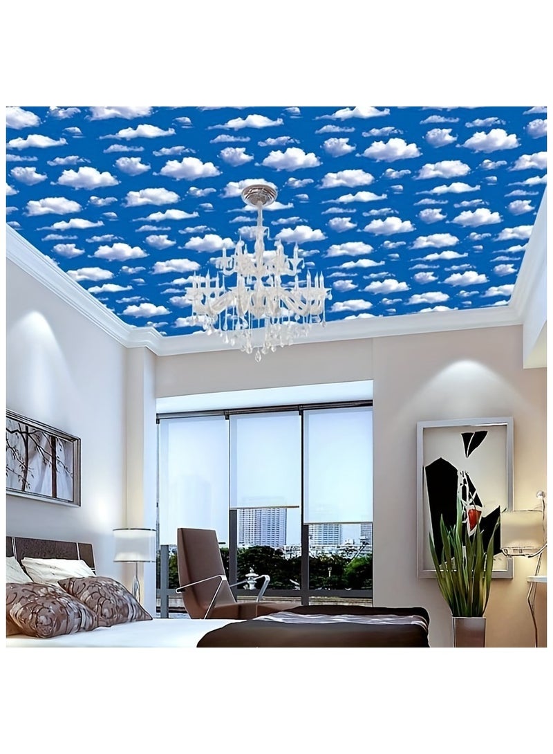 Anna 45CM x 5M Waterproof Sky Blue and White Cloud Wall Stickers, Decorative Peel and Stick for Bedroom and Living Room, Creative Wall Decor - Image 4