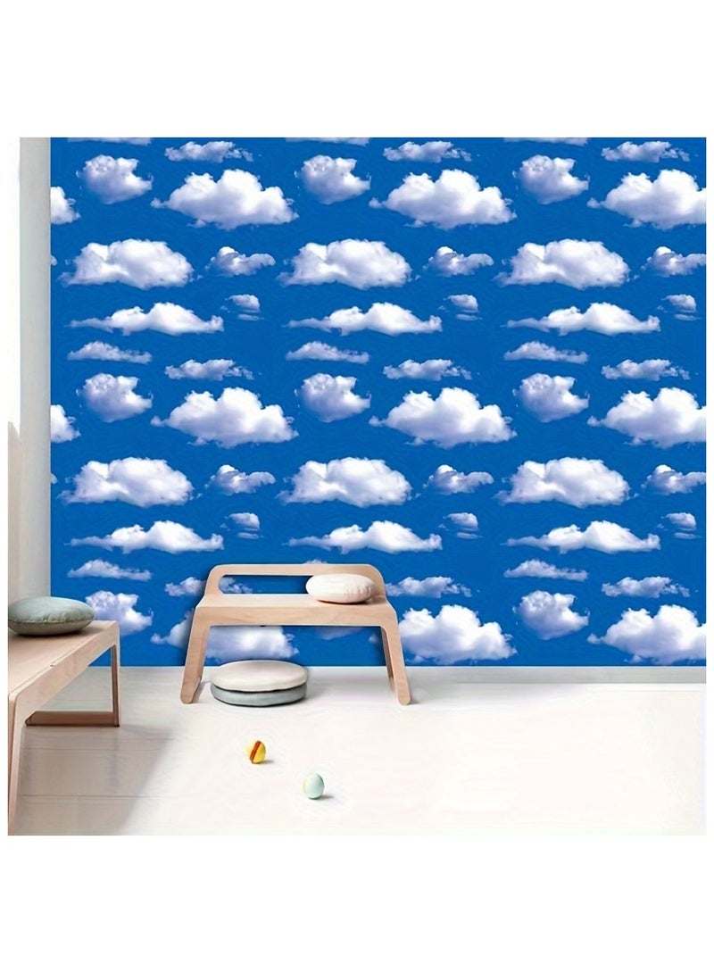 Anna 45CM x 5M Waterproof Sky Blue and White Cloud Wall Stickers, Decorative Peel and Stick for Bedroom and Living Room, Creative Wall Decor - Image 3