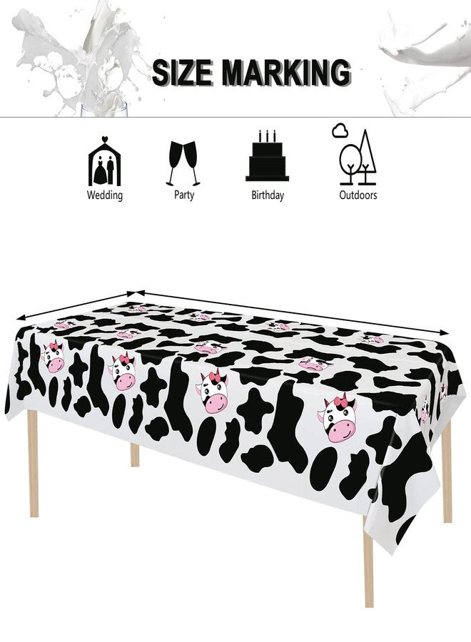 Inspireyee Cow Print Plastic Tablecloth (Pack of 4), 86 x 51 inches Farm Animal Themed Party Tablecovers for Cow Theme Birthday Party Supplies (A) - Image 2