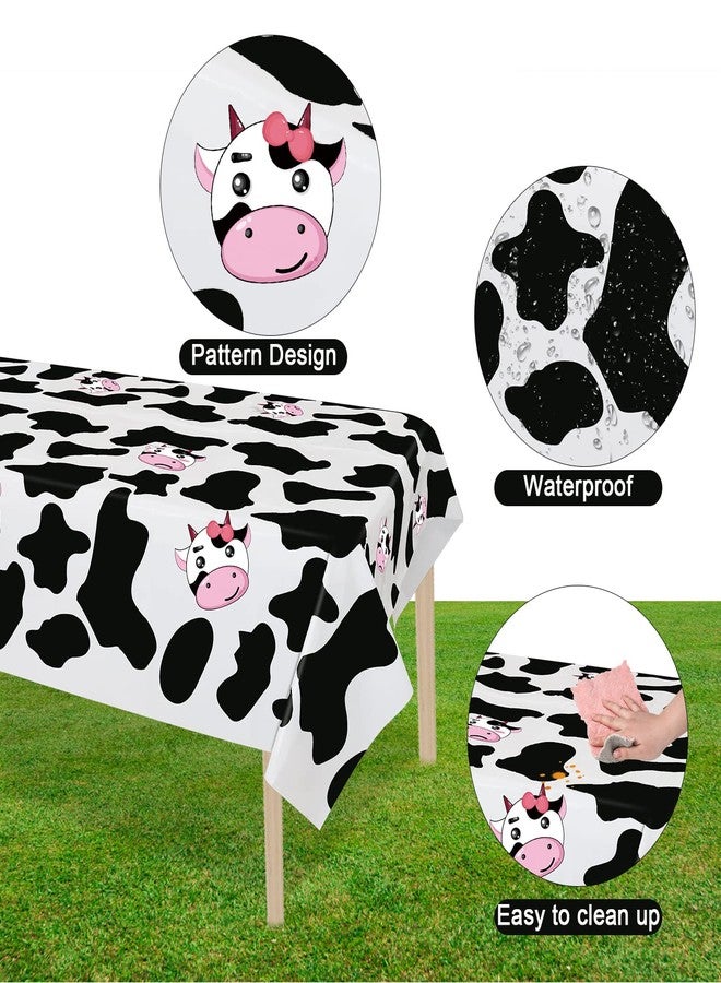 Inspireyee Cow Print Plastic Tablecloth (Pack of 4), 86 x 51 inches Farm Animal Themed Party Tablecovers for Cow Theme Birthday Party Supplies (A) - Image 4