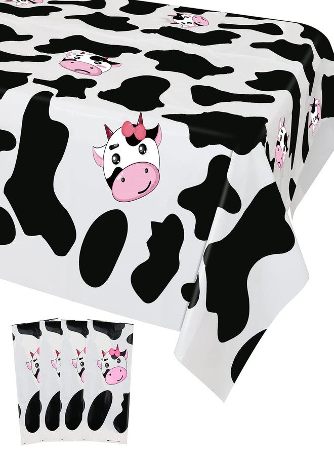 Inspireyee Cow Print Plastic Tablecloth (Pack of 4), 86 x 51 inches Farm Animal Themed Party Tablecovers for Cow Theme Birthday Party Supplies (A) - Image 1