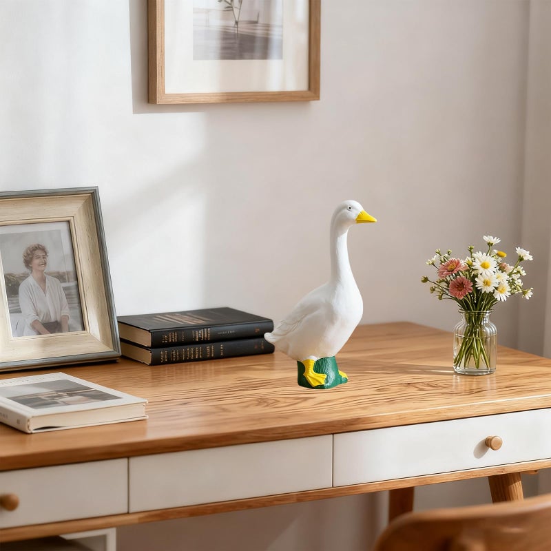 YIHAOSSING Goose Statue 7 inch,White Resin Goose Figurine Ornament, Desktop Goose Figurines Ornament Mini Desk Goose for Home Indoor Outdoor Decor - Image 3