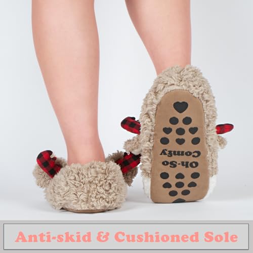 cosyone1997 Reindeer Slippers for Big Kids Soft Sole Indoor, Cute Animal Fuzzy House Slippers, Christmas Style, Size 4–6 - Image 5