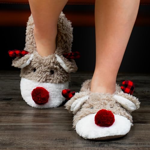 cosyone1997 Reindeer Slippers for Big Kids Soft Sole Indoor, Cute Animal Fuzzy House Slippers, Christmas Style, Size 4–6 - Image 3