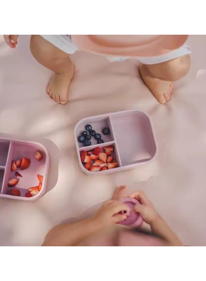 Set of three, Lunch boxes for kids, Leakproof Food Storage Portable Lunch Box with Lid Silicone Bento Box for Kids/ Light Purple (small 9.5*9.5*4.5 CM, medium 18*12*5 CM, large 21.5*14.5*6.5 CM) - Image 2