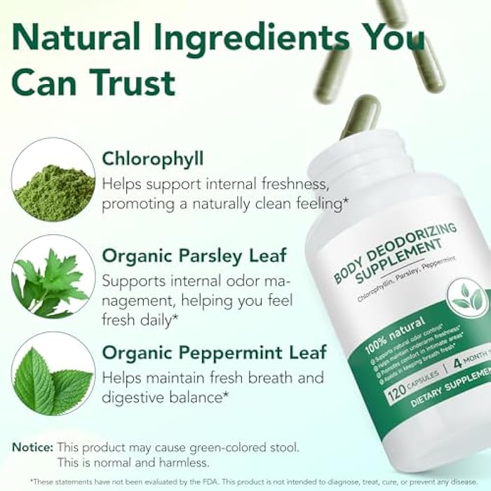ZODENIS Body Deodorizing Supplement,Chlorophyll Capsules for Body Odor, Fresh Breath,Chlorophyll Capsules Supports Immunity and Digestion,for Men & Women,Vegan(120 Caps) - Image 3