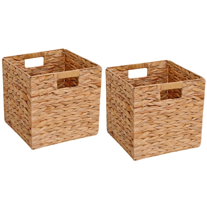 CXQCMUYE Wicker Storage Basket Foldable Hyacinth Storage Box Set of 2, 12x12x12 Inch - Handmade Woven Basket for Closet,Shelf Organization & Decor - Image 1