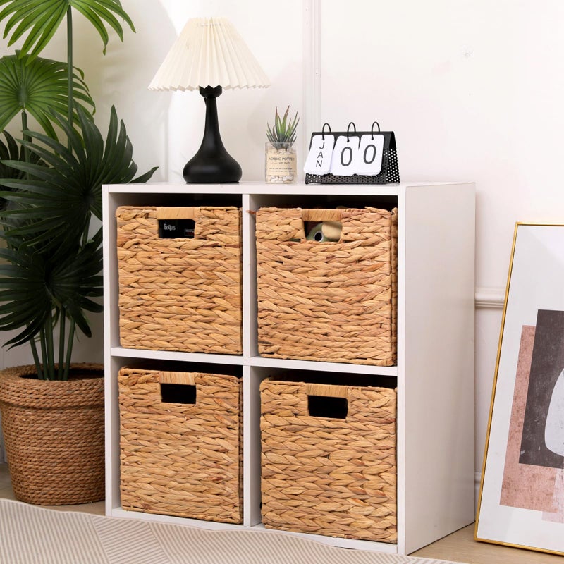 CXQCMUYE Wicker Storage Basket Foldable Hyacinth Storage Box Set of 2, 12x12x12 Inch - Handmade Woven Basket for Closet,Shelf Organization & Decor - Image 2