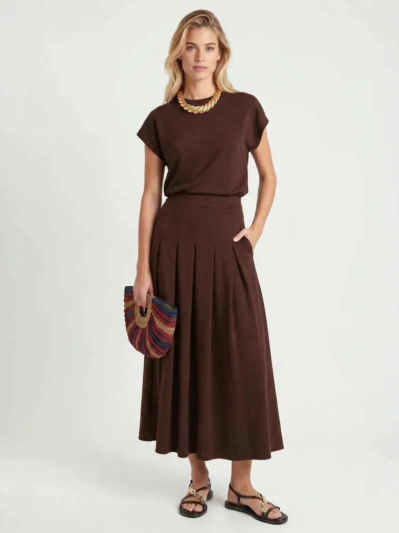 السعادة في إسطنبول ISTANBUL Cotton Jersey T-Shirt And Midi Skirt Set