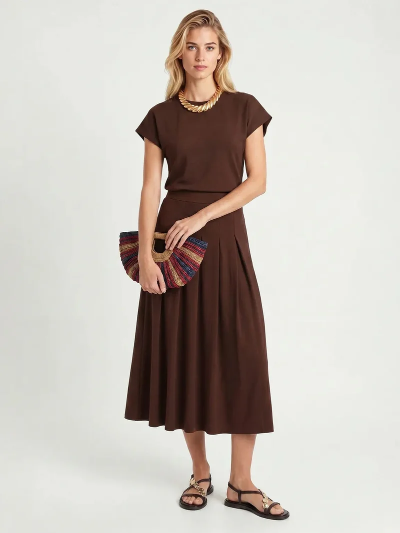 السعادة في إسطنبول ISTANBUL Cotton Jersey T-Shirt And Midi Skirt Set
