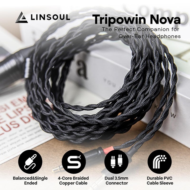 Linsoul Tripowin Nova Monitor Headphone Cable, Over-Ear Headphone Wire, 4-Strand Silver Foil/OCC Hybrid Upgrade Cable, 2M, Dual 3.5mm to 4.4mm/3.5mm/XLR Plug, for Musicians Audiophiles (3.5mm) - Image 2